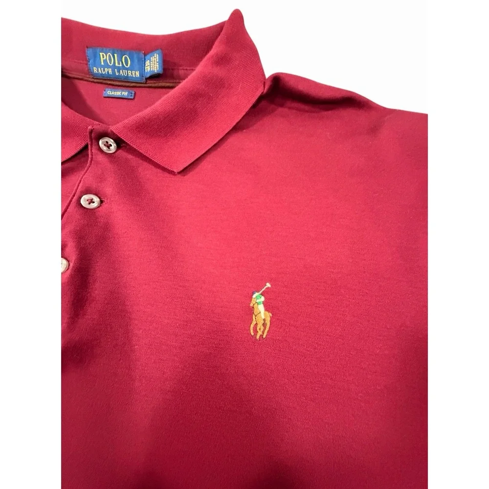 Polo Ralph Lauren Classic Fit Long Sleeve Polo Shirt Burgundy Red XXL Cotton